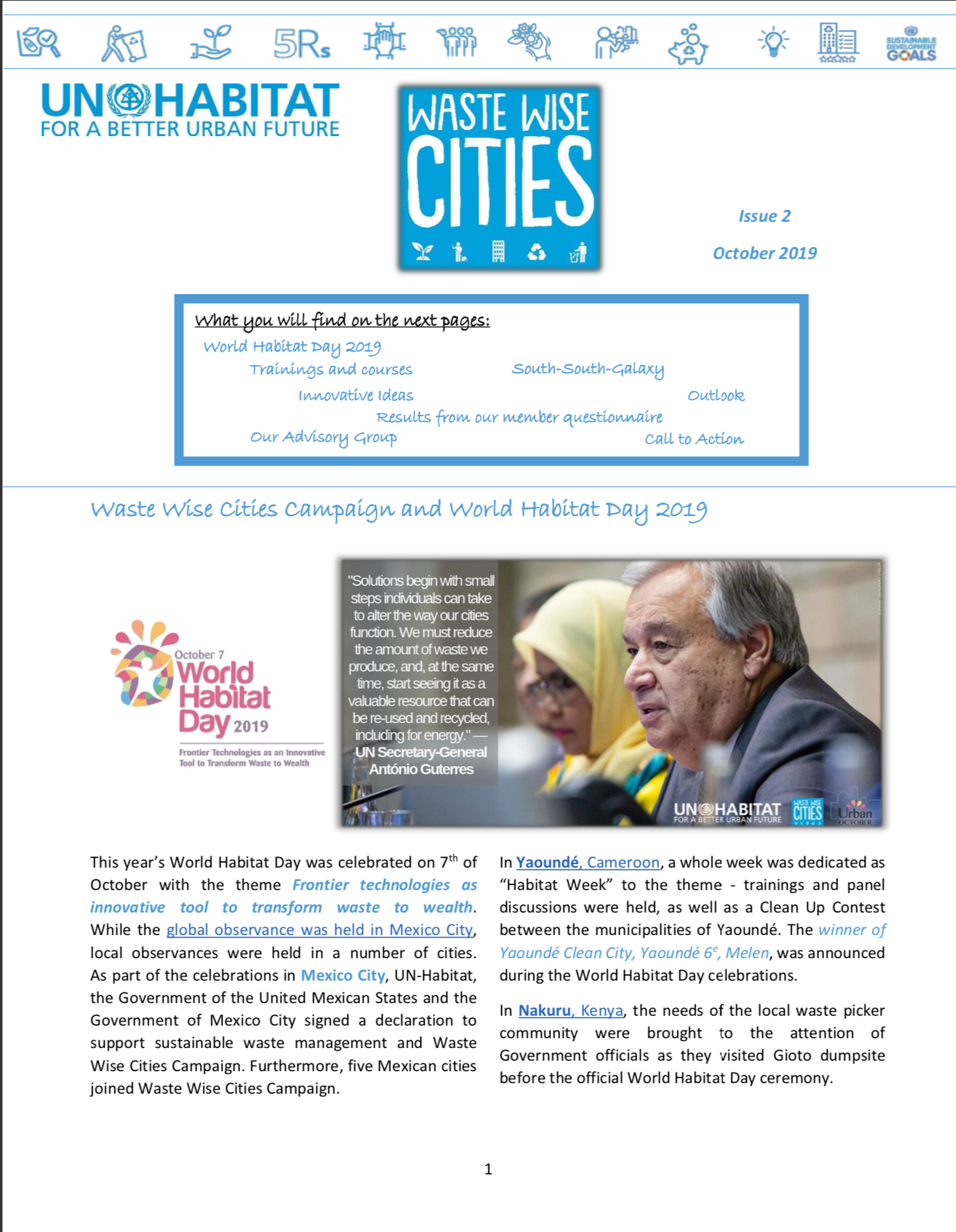 Waste Wise Cities Campaign and World Habitat Day 2019