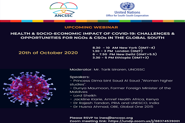 Webinar: Health and Socio-Economic Impact of COVID19 – Challenges and Opportunities for NGOs and CSOs in the Global South, 20 October 2020