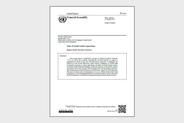 2021 Report of the Secretary-General on the State of South-South cooperation