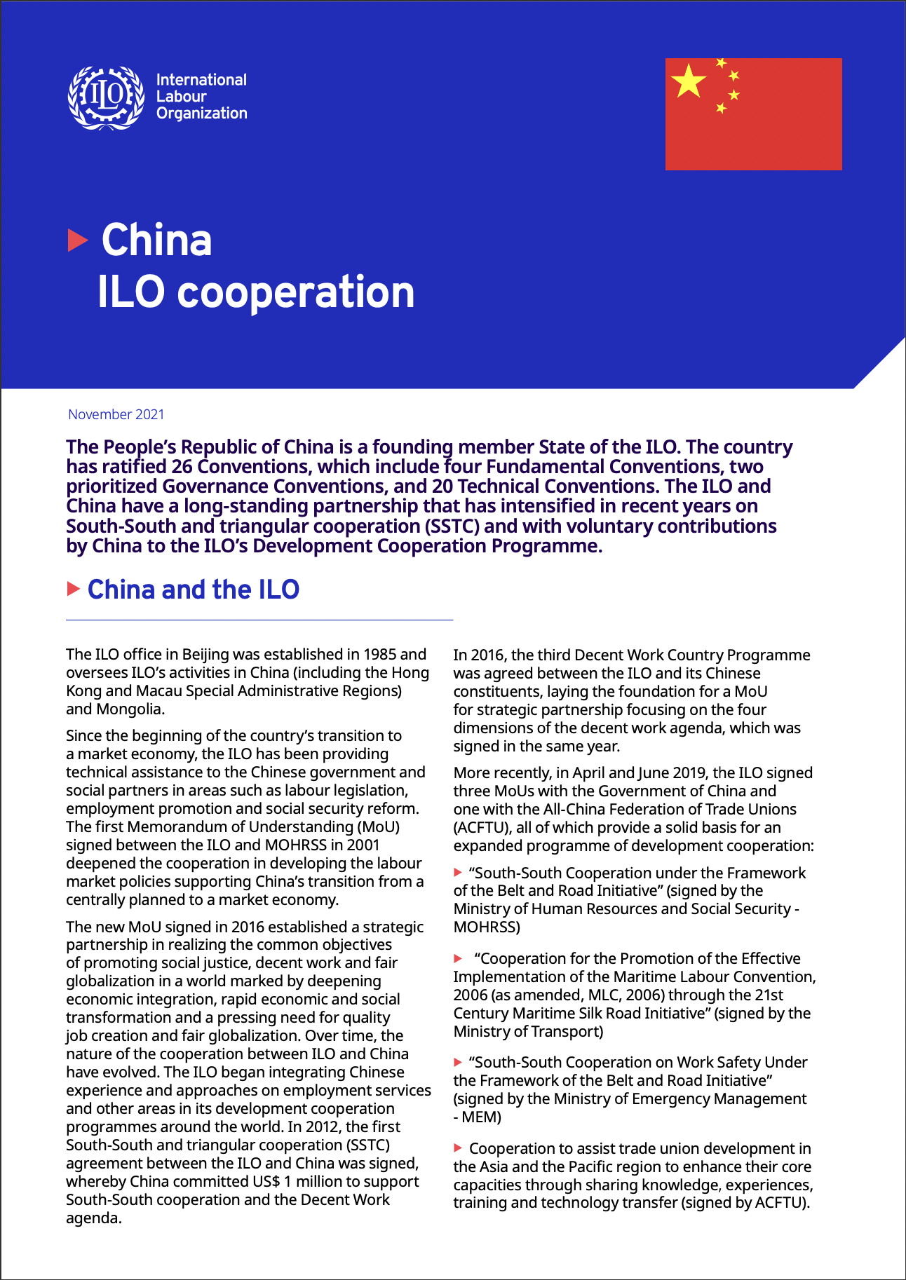 China-ILO Cooperation Factsheet (ILO, November 2021)