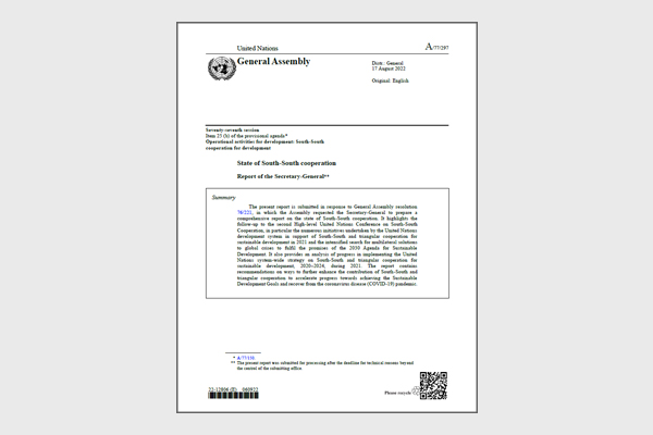 2022 Report of the UN Secretary-General on the State of South-South Cooperation
