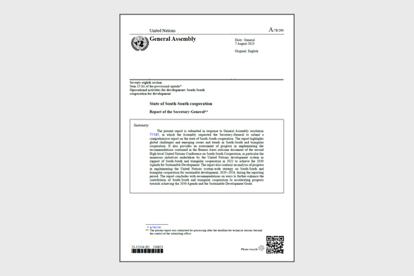 2023 Report of the UN Secretary-General on the State of South-South Cooperation